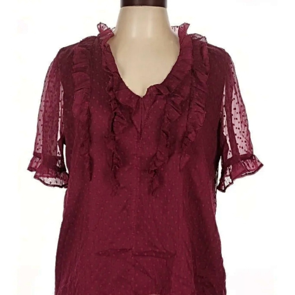 LOFT Burgundy Ruffle Blouse